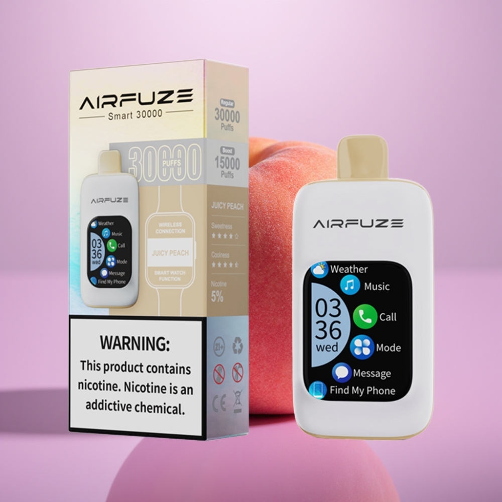 AirFuze Smart 30000 Puffs Disposable Pod Sulas Persiks, 5%, 900mAh, Type-C
