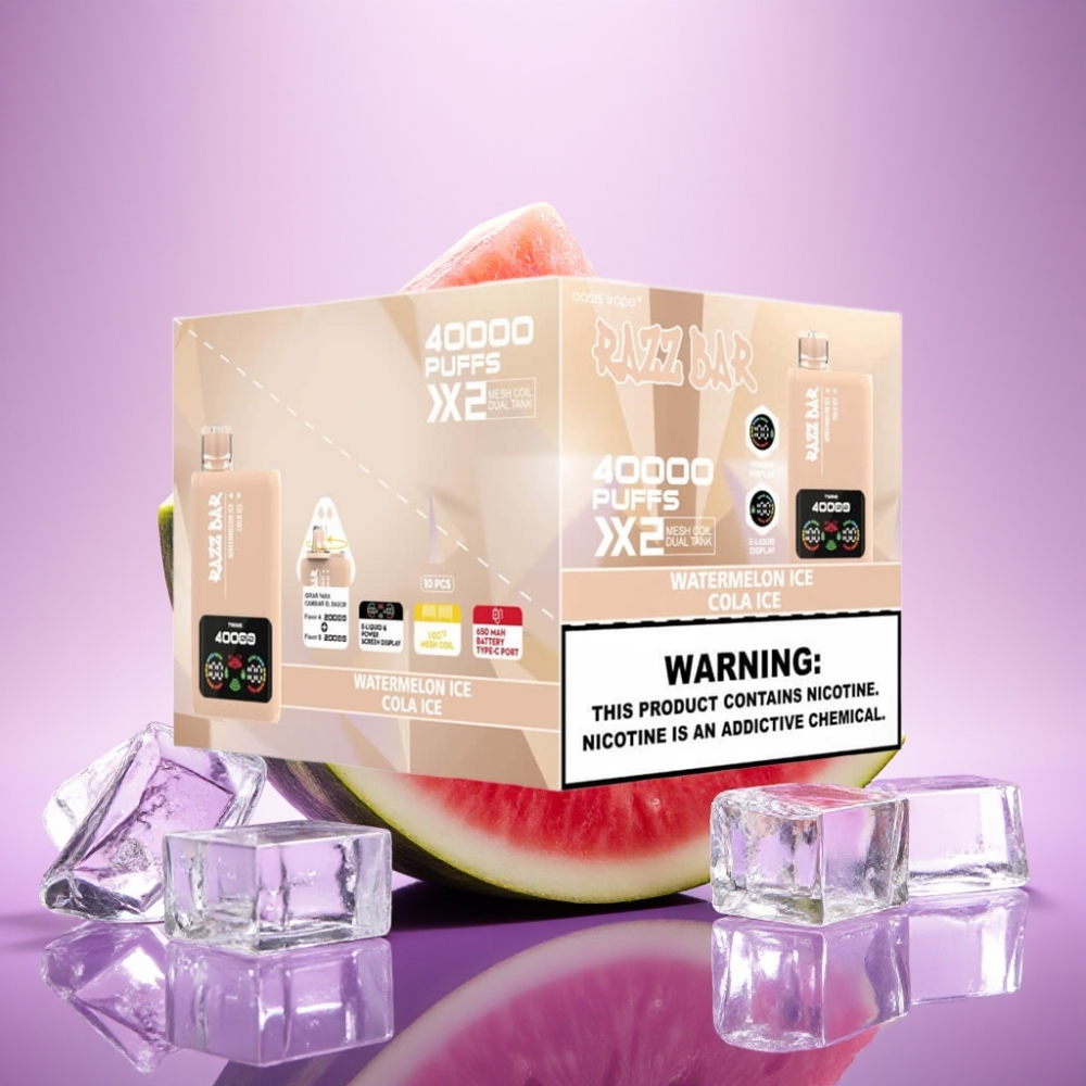 Razz Bar 40000 Puffs Disposable Vape ARBŪZU LEDUS & KOLAS LEDUS, 40000 Puffs, 2%/5% Nikotīns