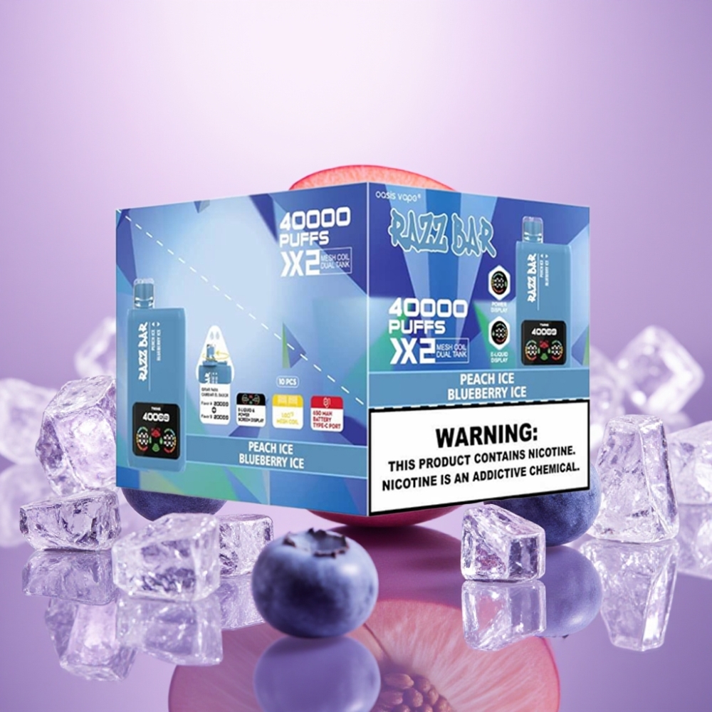 Razz Bar 40000 Puffs Disposable Vape PERSIKU LEDUS & ZILENES LEDUS, 40000 Puffs, 1.0Ω×2, Type-C