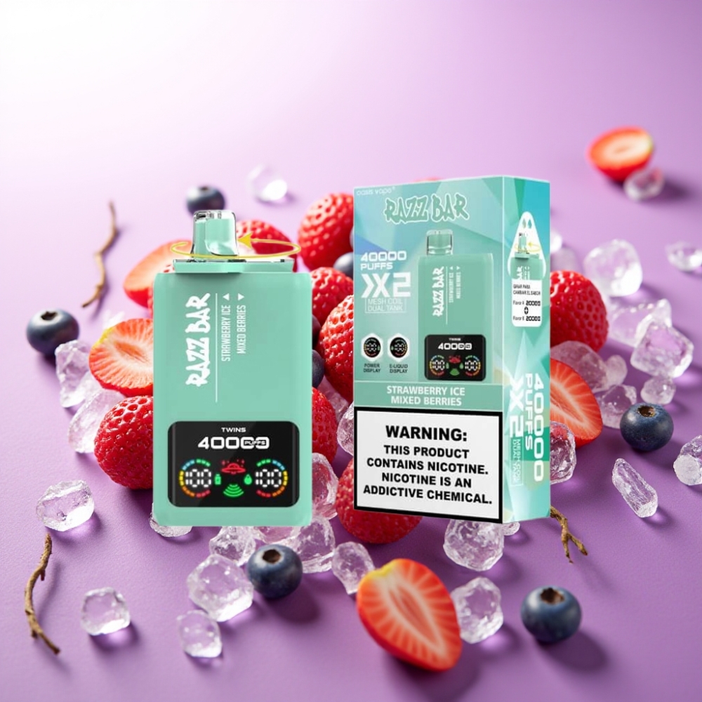 Razz Bar 40000 Puffs Disposable Vape ZEMENEKU LEDUS & JAUktO OGļU, 40000 Puffs, 1.0Ω×2, 650mAh