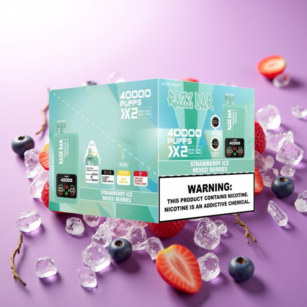 Razz Bar 40000 Puffs Disposable Vape ZEMENEKU LEDUS & JAUktO OGļU, 40000 Puffs, 1.0Ω×2, 650mAh