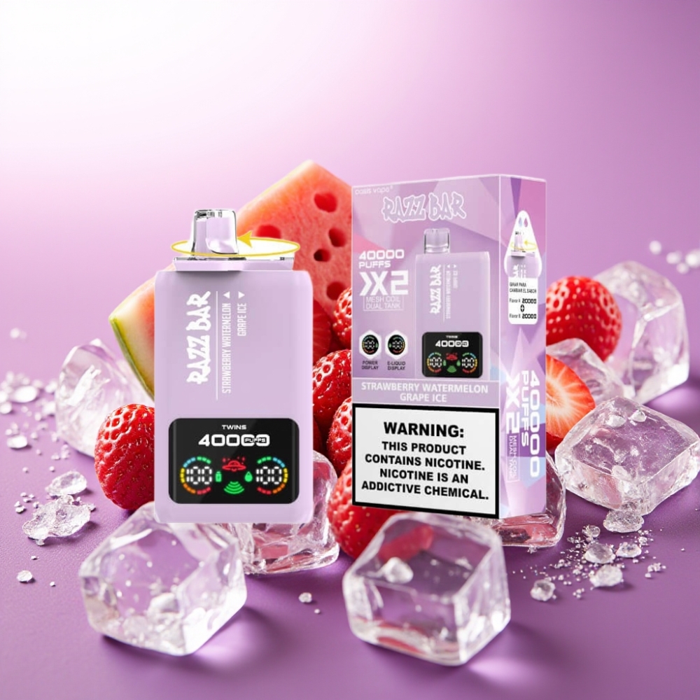 Razz Bar 40000 Puffs Disposable Vape ZEMENEŅU ARBŪZS & VĪNKOGA LEDUS, 40000 Puffs, 5% Nikotīna