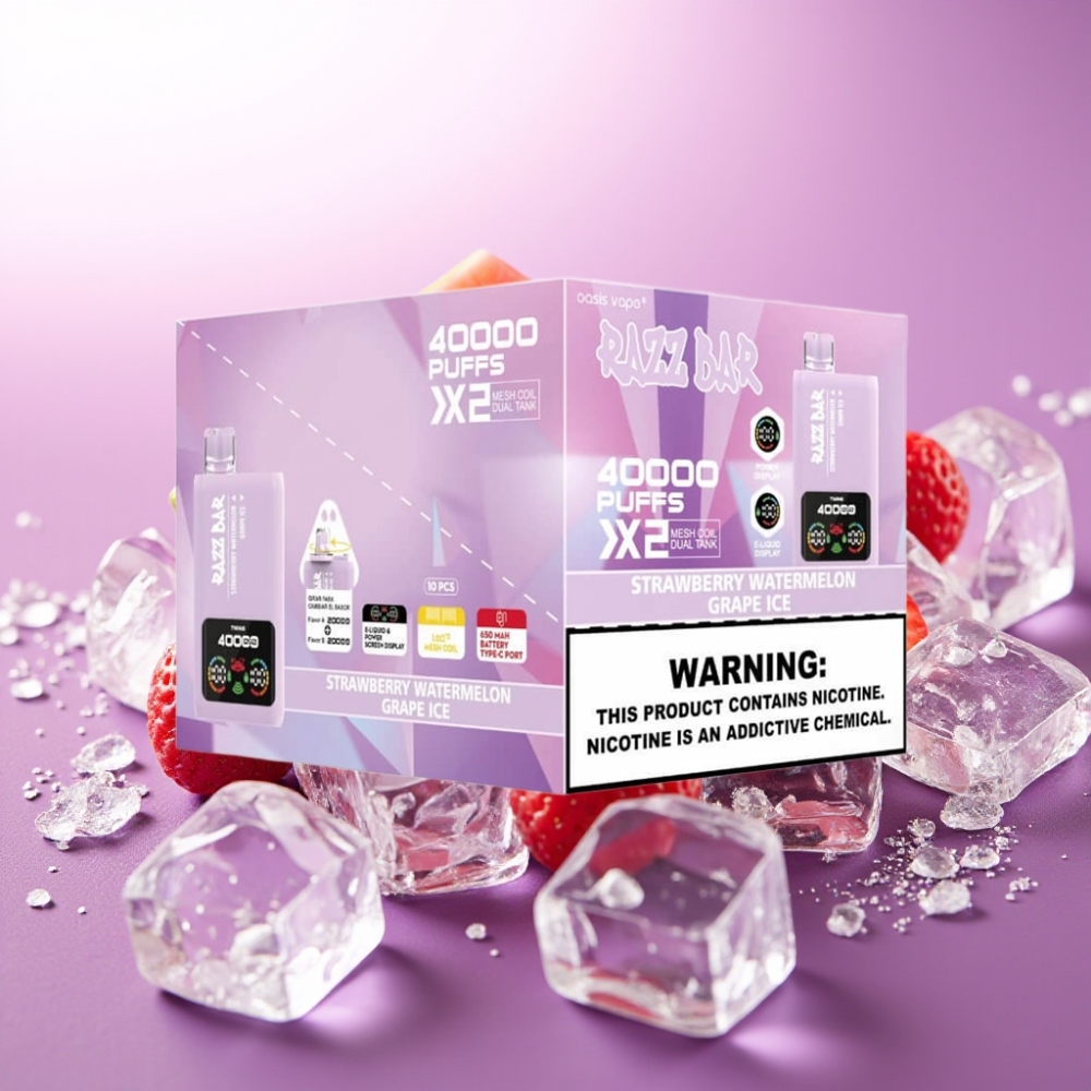 Razz Bar 40000 Puffs Disposable Vape ZEMENEŅU ARBŪZS & VĪNKOGA LEDUS, 40000 Puffs, 5% Nikotīna