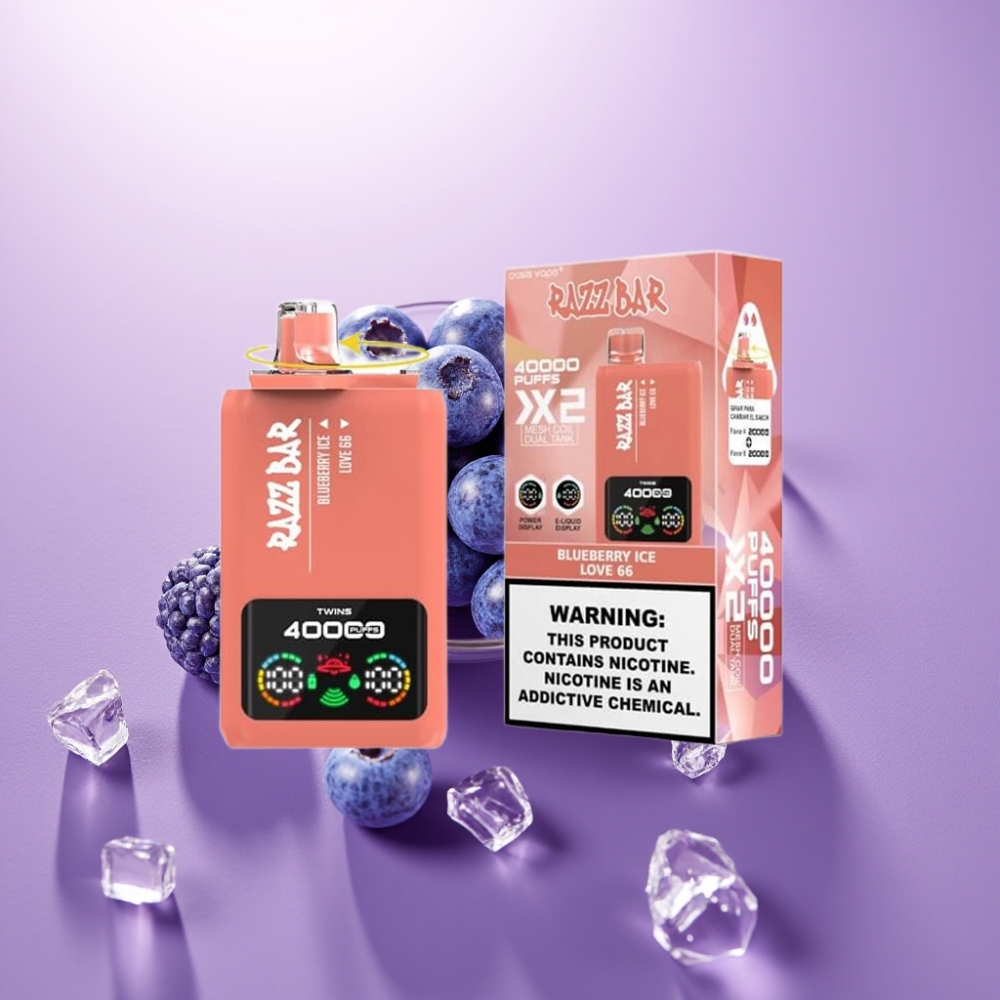 Razz Bar 40000 Puffs Disposable Vape ZEMENEņU LEDUS & LOVE 66, 650mAh, 2%/5%