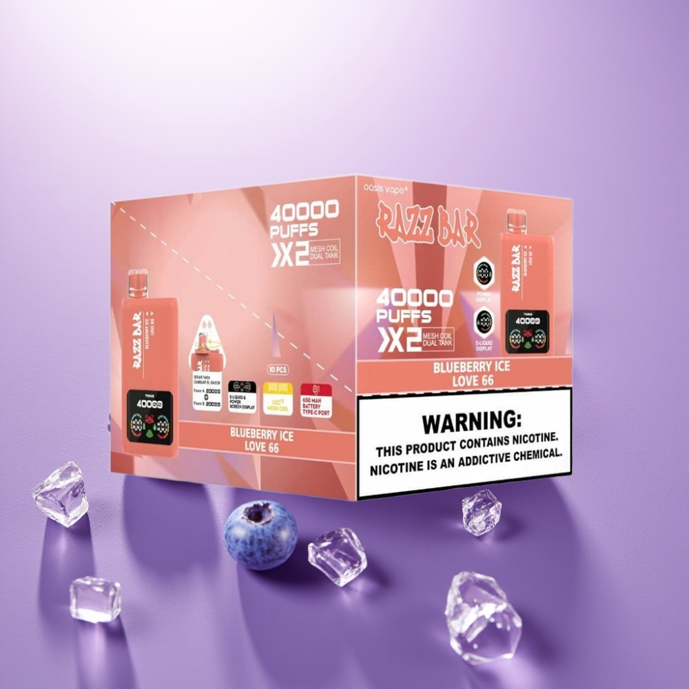 Razz Bar 40000 Puffs Disposable Vape ZEMENEņU LEDUS & LOVE 66, 650mAh, 2%/5%