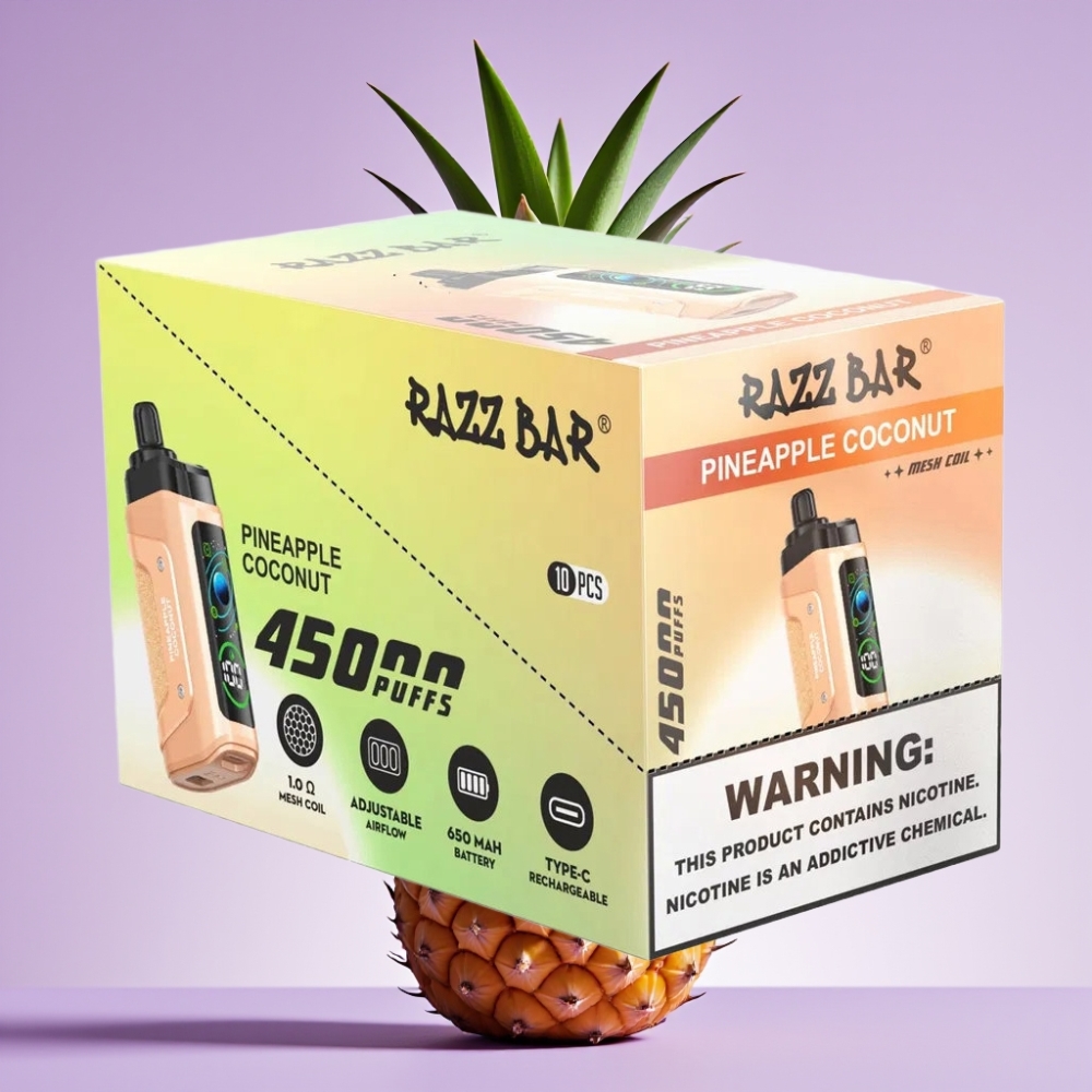 Razz Bar 45000 Puffs Disposable Vape Ananāsu Kokosrieksts, 45000 Puffs, 1.0 Ohm, Type-C