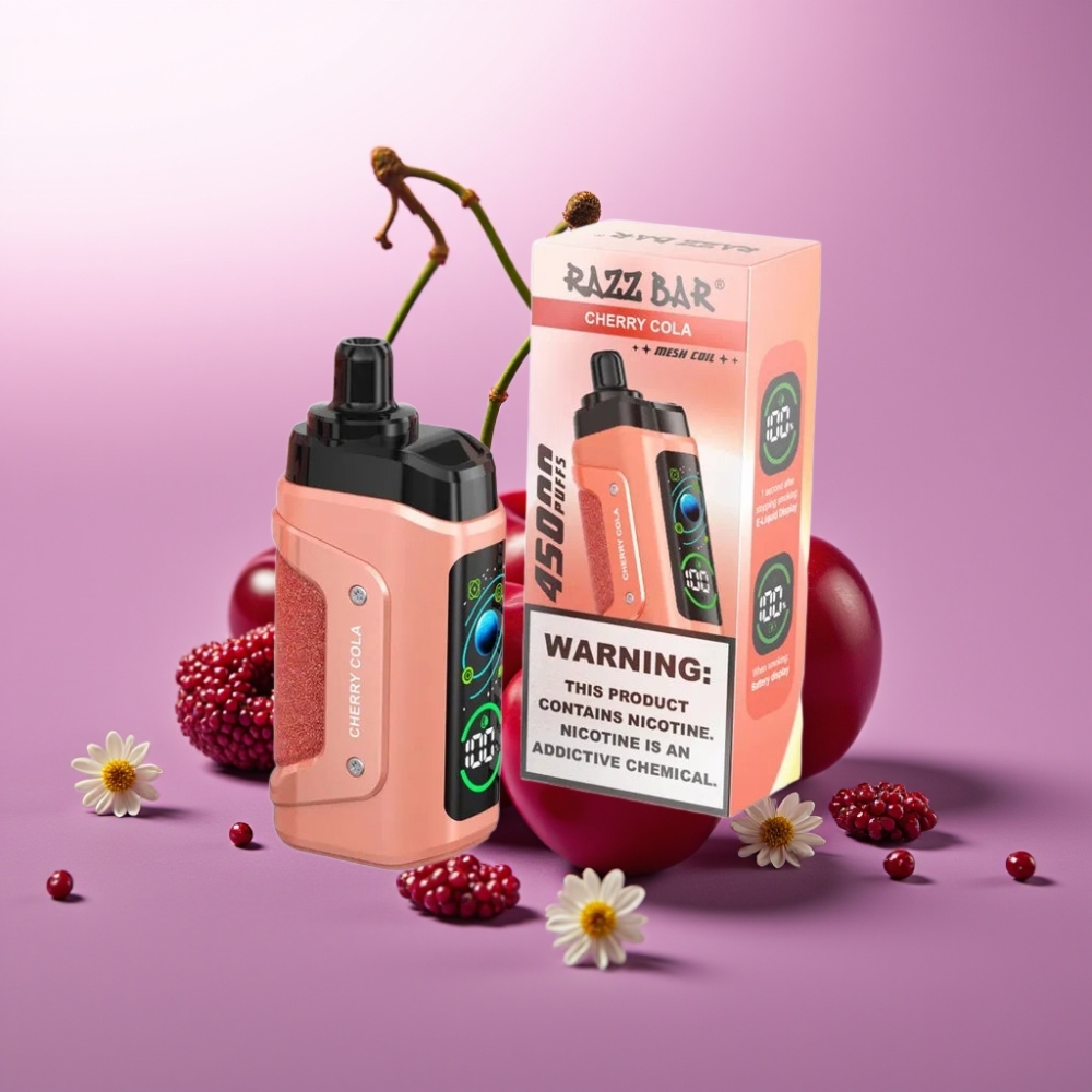 Razz Bar 45000 Puffs Disposable Vape Kiršu Kola, 1.0 Ohm, 650 mAh