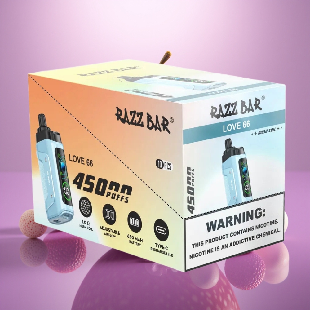 Razz Bar 45000 Puffs Disposable Vape Mīlestība 66, 45000 Puffs, 1.0 Ohm, 650 mAh