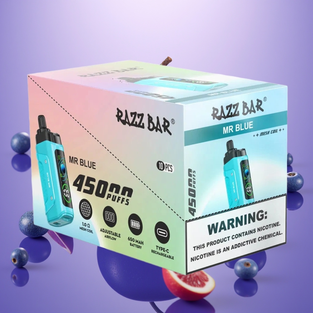 Razz Bar 45000 Puffs Disposable Vape Mr Zils (45000 Puffi, 1.0 Ohm, Adjustable Airflow)