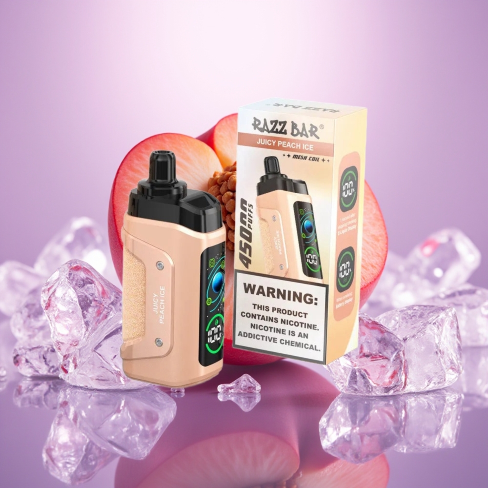 Razz Bar 45000 Puffs Disposable Vape Sulu Persiku Ledus, 1.0 Ohm, 20 mg/ml