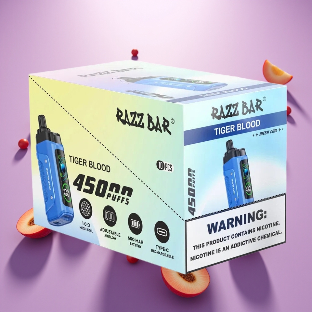 Razz Bar 45000 Puffs Disposable Vape – Tīģera Asinis, 45000 Puffs, 1.0 Ohm, Type-C