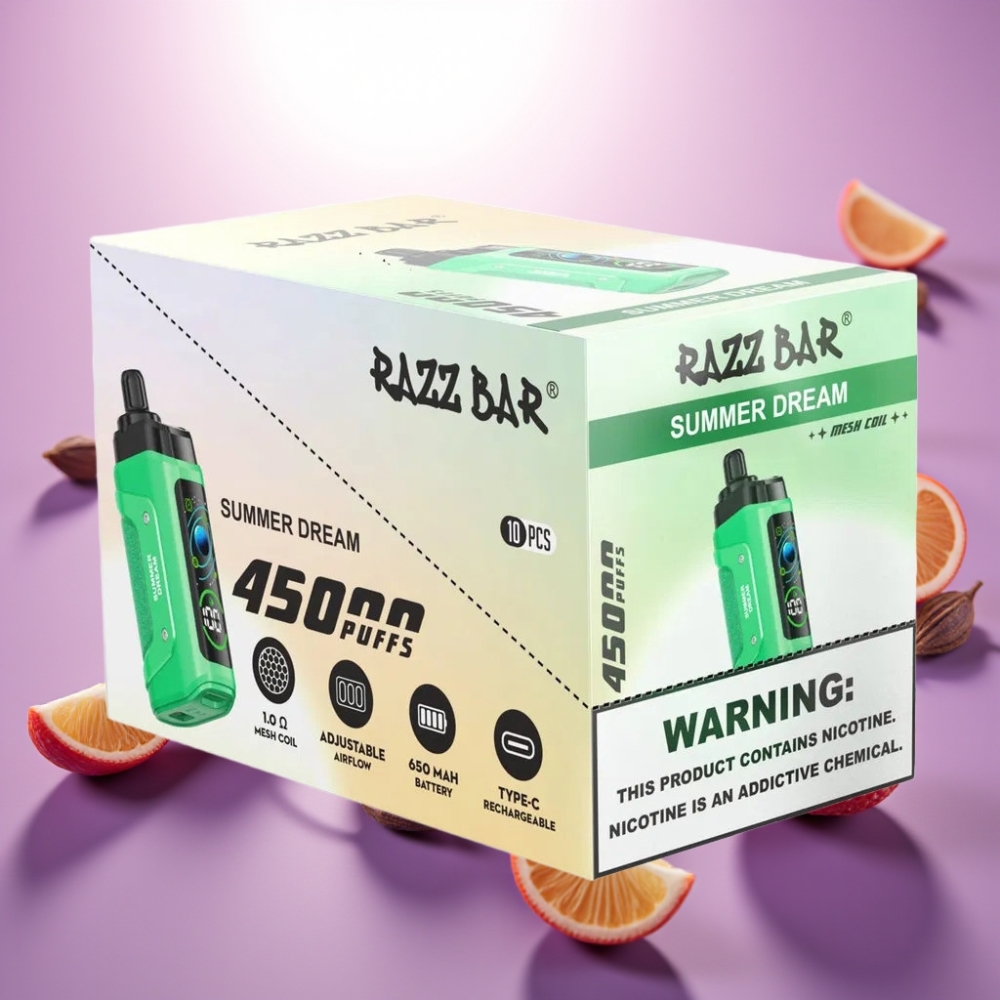Razz Bar 45000 Puffs Disposable Vape Vasaras Sapnis, 1.0 Ohm, 650 mAh