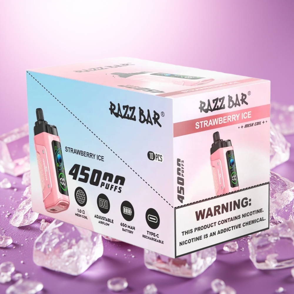 Razz Bar 45000 Puffs Disposable Vape Zemeņu Ledus, 45000 Puffs, 20 mg/ml