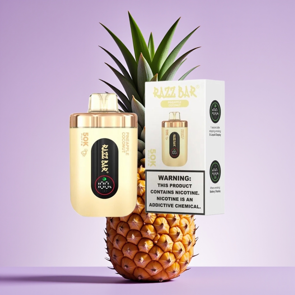 Razz Bar 50K Puffs Disposable Vape Ananāsu Kokosrieksts, 50000 Puffi, 1.0 Ohm, Type-C