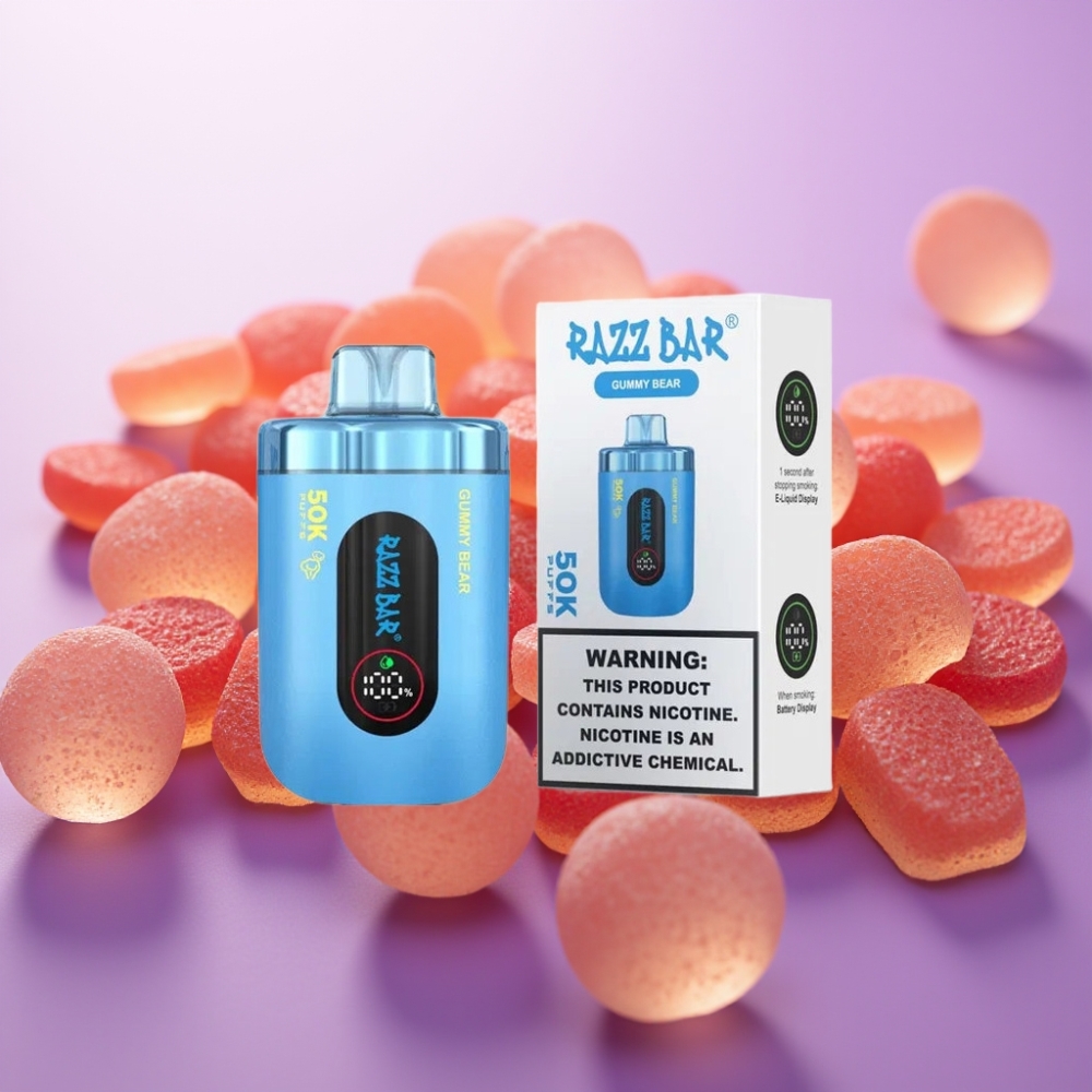Razz Bar 50K Puffs Disposable Vape Gumijlāču garša, 50000 Puffs, 2% Nikotīna