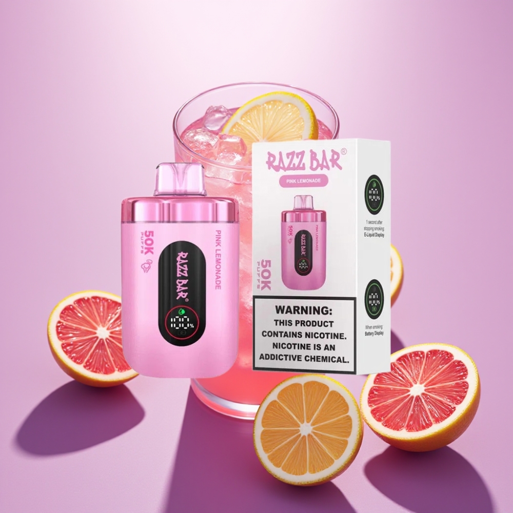 Razz Bar 50K Puffs Disposable Vape Rozā Citronāde, 50000 Puffs, 2% Nikotīns