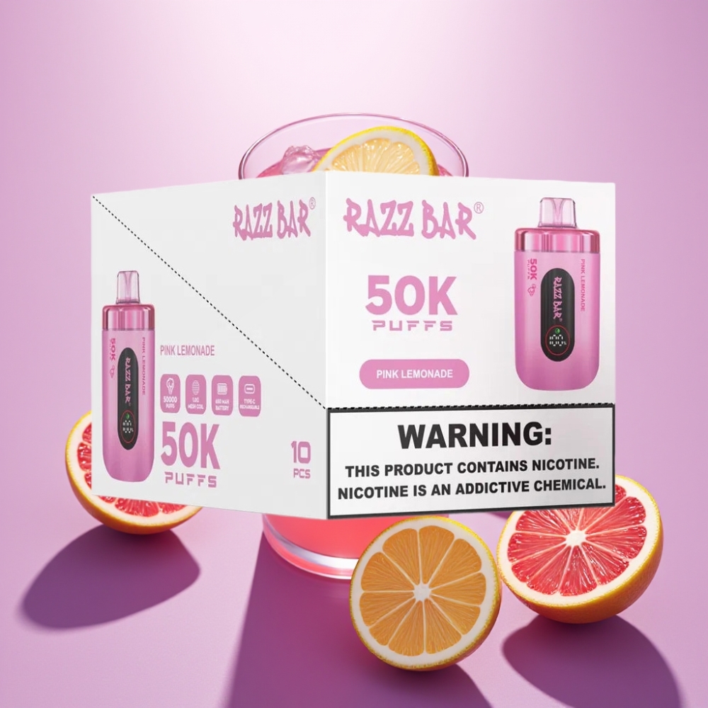 Razz Bar 50K Puffs Disposable Vape Rozā Citronāde, 50000 Puffs, 2% Nikotīns
