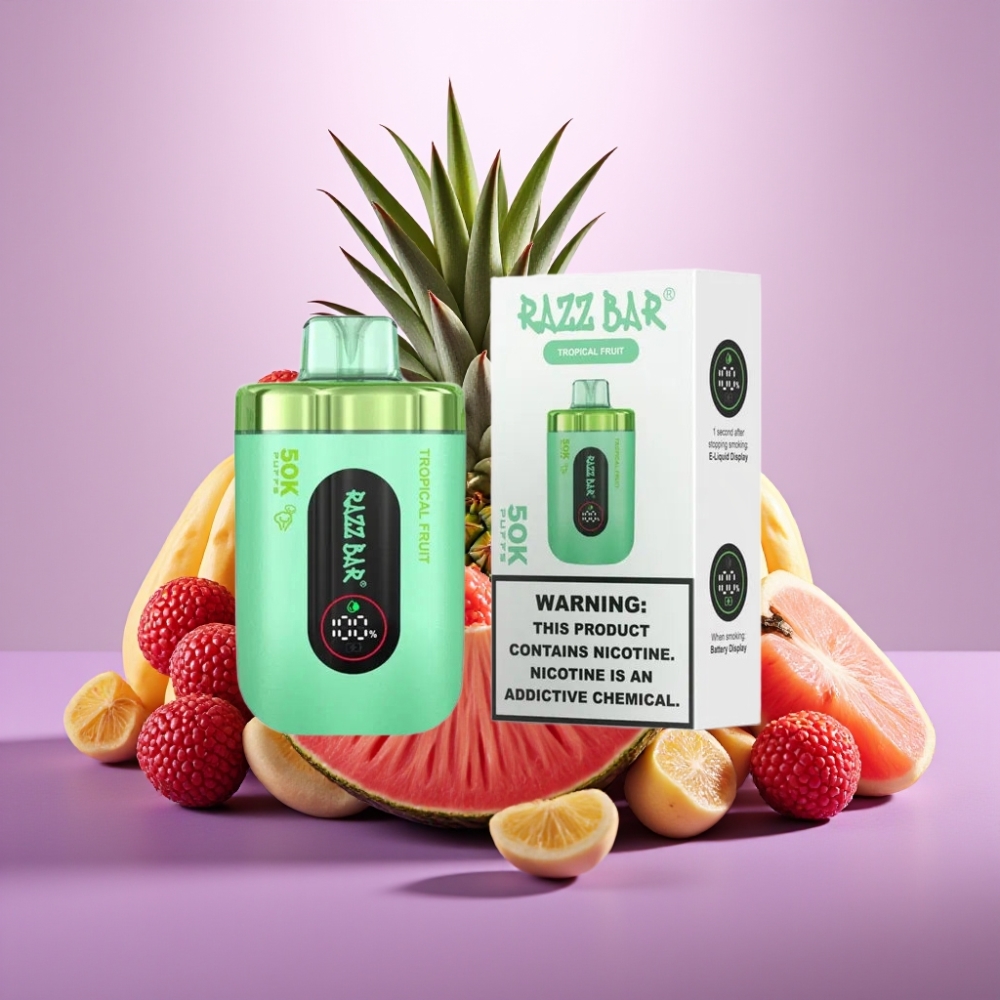 Razz Bar 50K Puffs Disposable Vape Tropiskais Auglis, 50000 Puffs, 2% Nikotīns