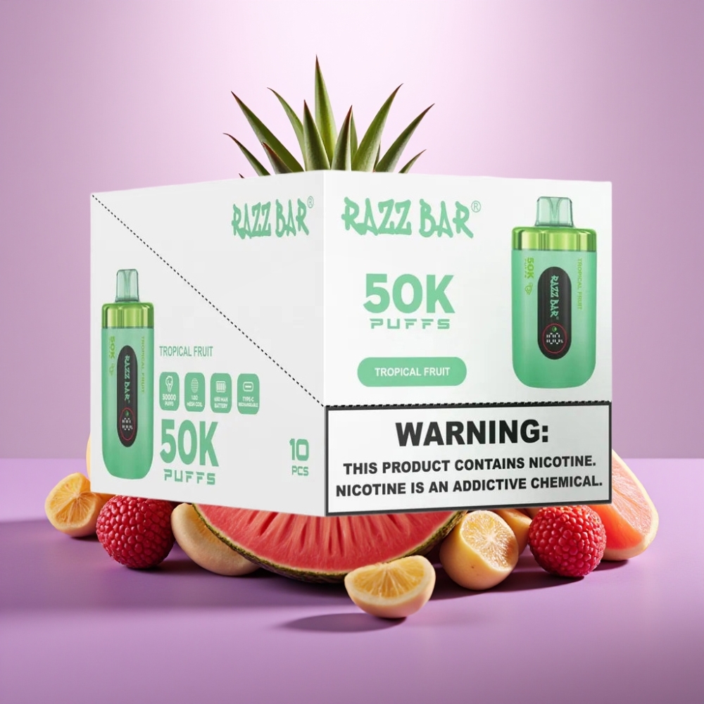 Razz Bar 50K Puffs Disposable Vape Tropiskais Auglis, 50000 Puffs, 2% Nikotīns