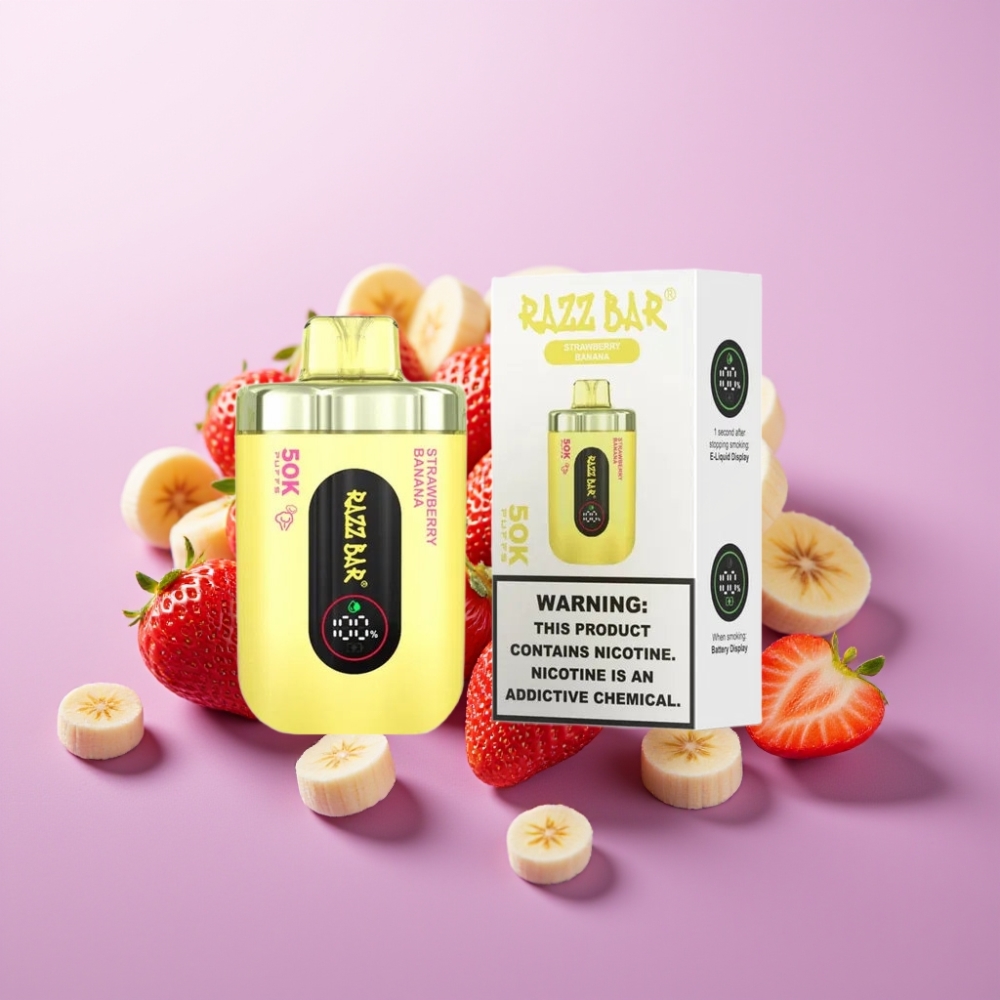 Razz Bar 50K Puffs Disposable Vape Zemeneņu Banāns, 50000 Puffs, 2% Nikotīna