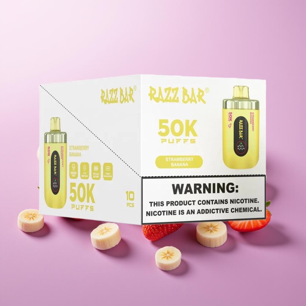 Razz Bar 50K Puffs Disposable Vape Zemeneņu Banāns, 50000 Puffs, 2% Nikotīna