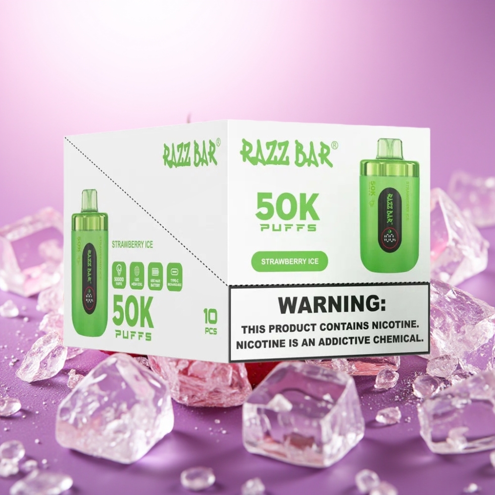 Razz Bar 50K Puffs Disposable Vape Zemeneņu Ledus, 50000 Puffs, 2% Nikotīna