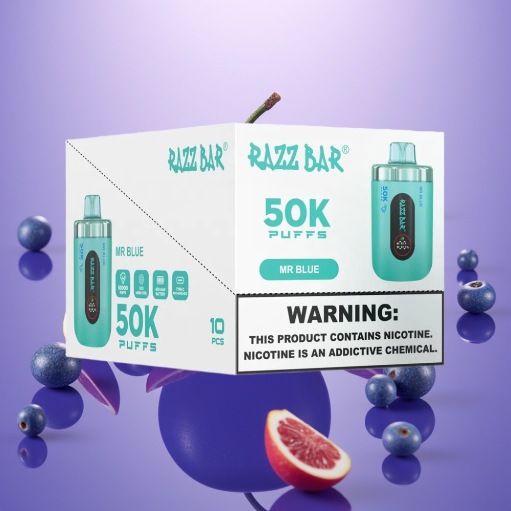 Razz Bar 50K Puffs Disposable Vape Zils (Mr Blue) 50000 Puffs, 1.0 Ohm, Type-C