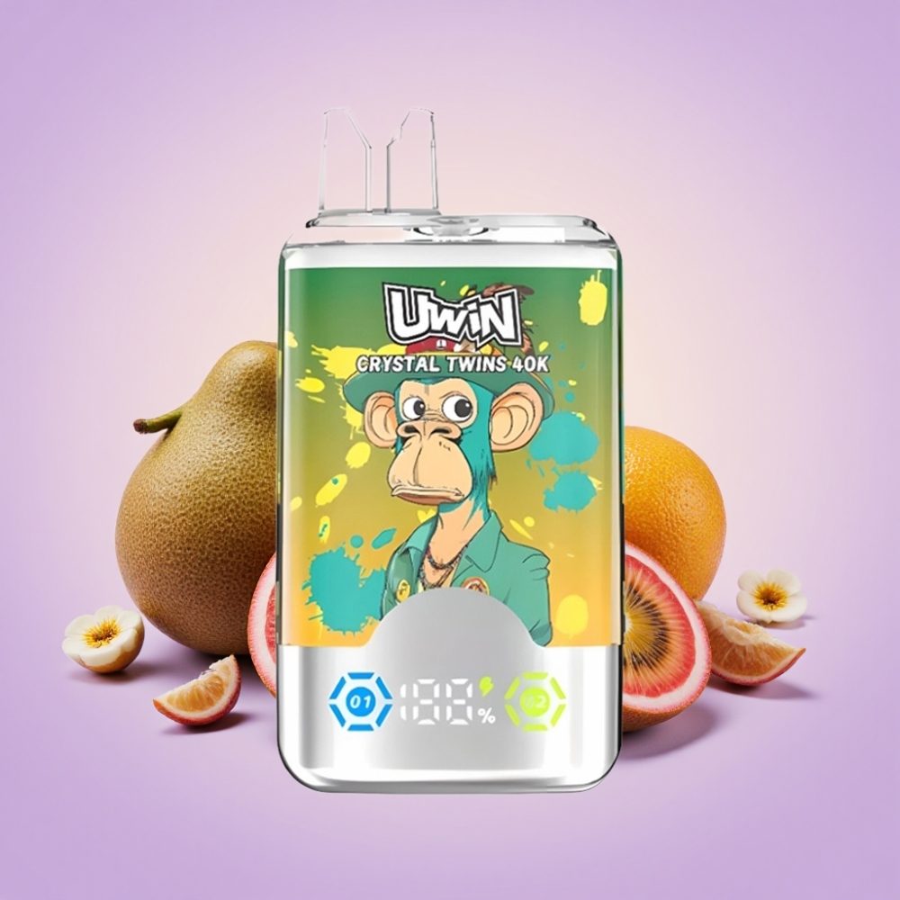 UWIN Crystal Twins 40000 Puffs Disposable Vape – Kivi, Marakuja, Gvaja, Divi Āboli – 32ml, 850mAh, Type-C