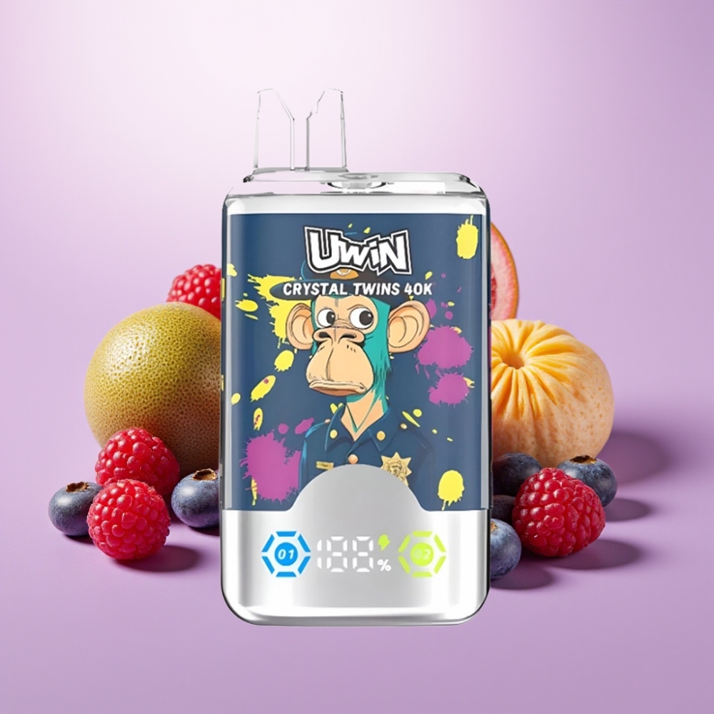 UWIN Crystal Twins 40000 Puffs Disposable Vape Kivi, Pašijas Auglis, Gvava, Zilenes, Avene 32ml, 850mAh