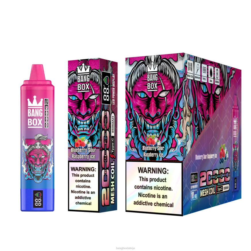 Bang Box Vape Cena - Bang Box 20000 uzpūtienu viedais ekrāns L20255 melleņu skābs aveņu ledus