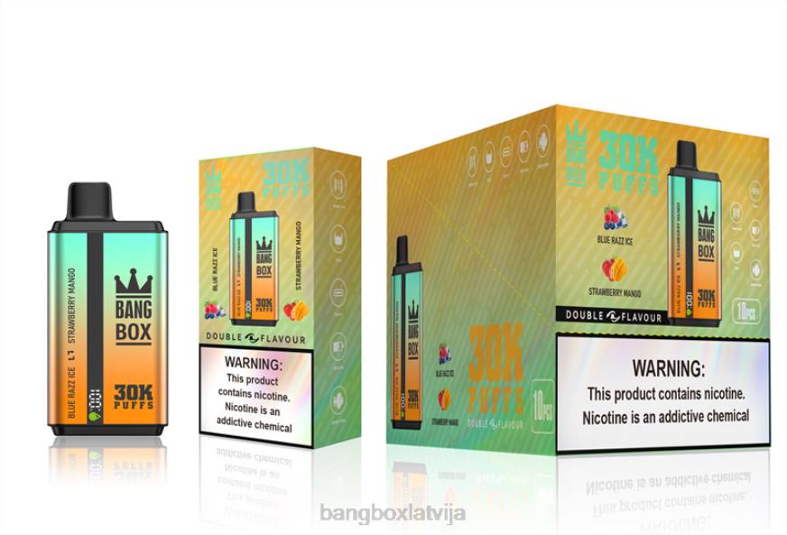 Bang Box Latvija - Bang Box 30 000 uzpūtienu dubultās garšas L20273 zils razz ledus un zemeņu mango