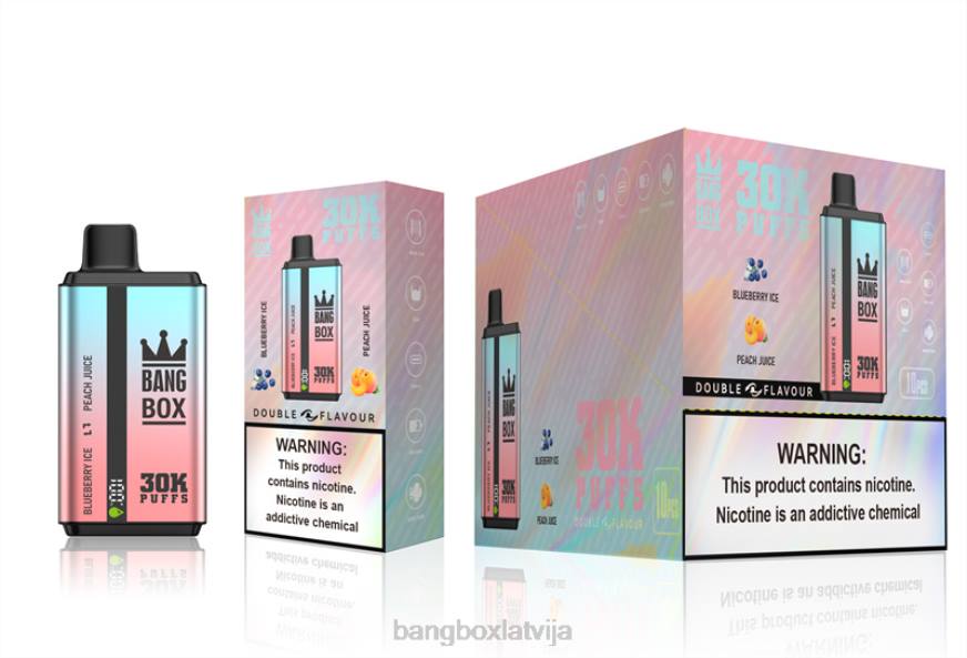 Bang Box Vape Cena - Bang Box 30 000 uzpūtienu dubultās garšas L20263 melleņu ledus un persiku sula