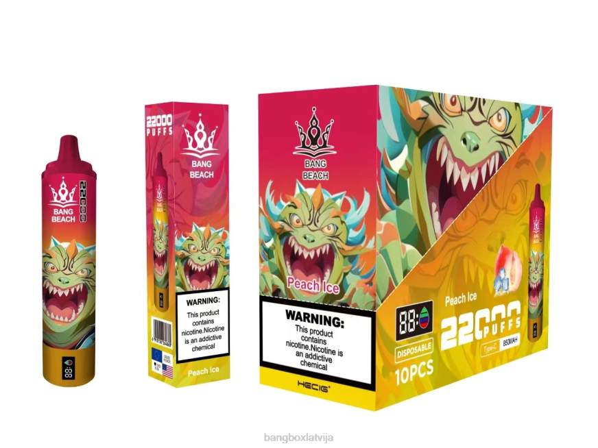 Bang Box Vape - Bang Beach 22000 uzpūtienu viedais ekrāns L20216 persiku ledus