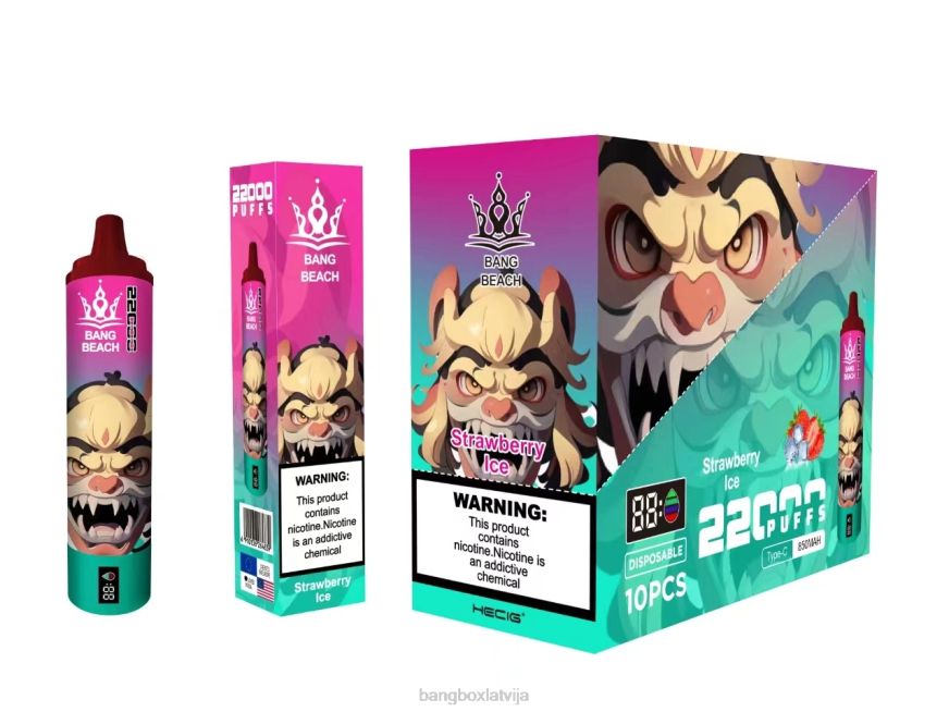Bang Box Vape - Bang Beach 22000 uzpūtienu viedais ekrāns L20220 zemeņu ledus