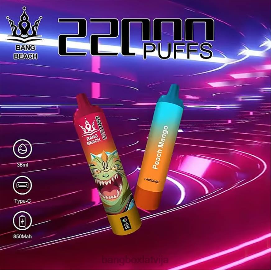 Bang Box Vape - Bang Beach 22000 uzpūtienu viedais ekrāns L20224 persiku mango