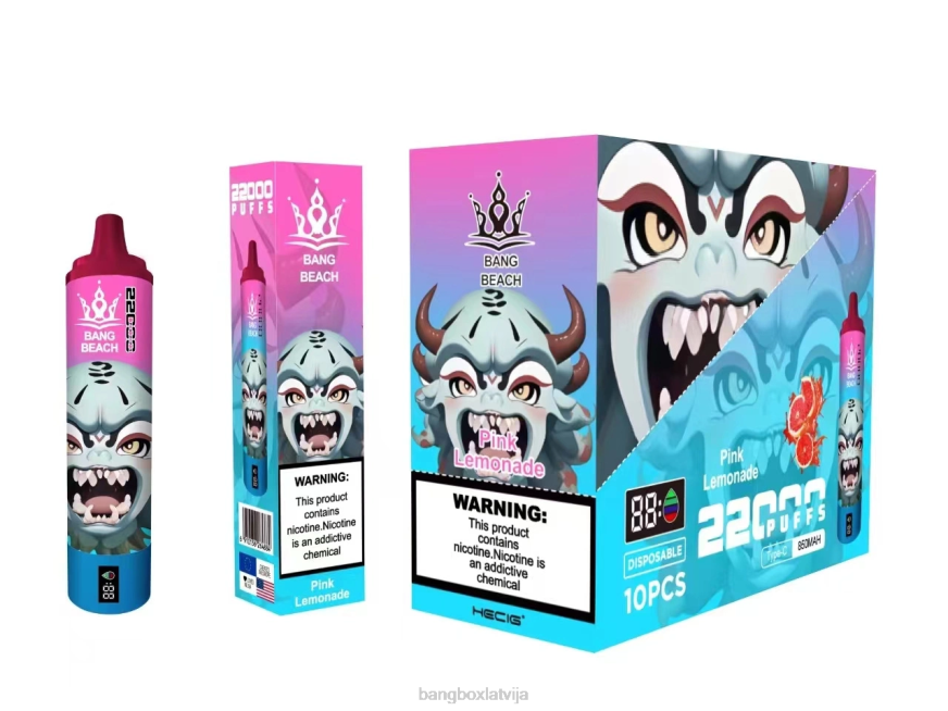 Bang Box Vape Cena - Bang Beach 22000 uzpūtienu viedais ekrāns L20215 rozā limonāde