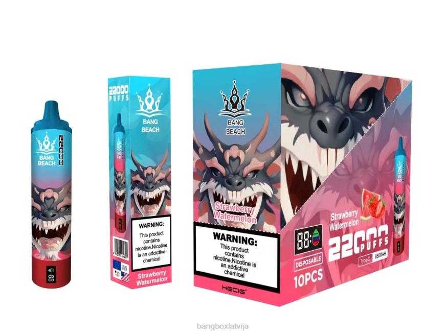 Bang Box Vape Cena - Bang Beach 22000 uzpūtienu viedais ekrāns L20223 zemeņu arbūzs